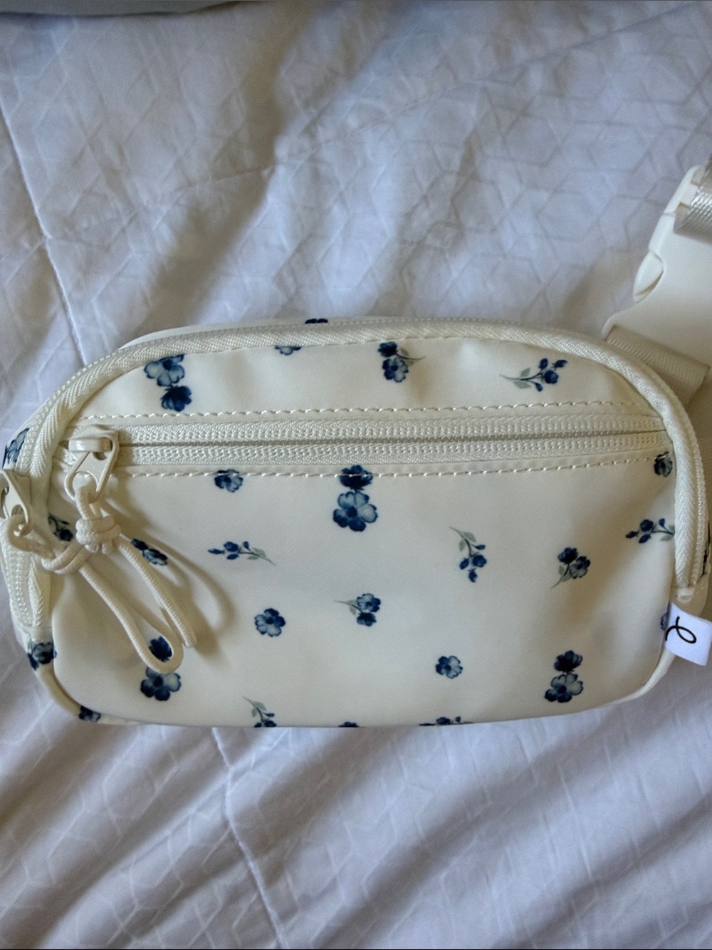 Art Class Cream Crossbody Pouch with Navy Floral Print